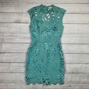 Teal Eyelet Mini Dress